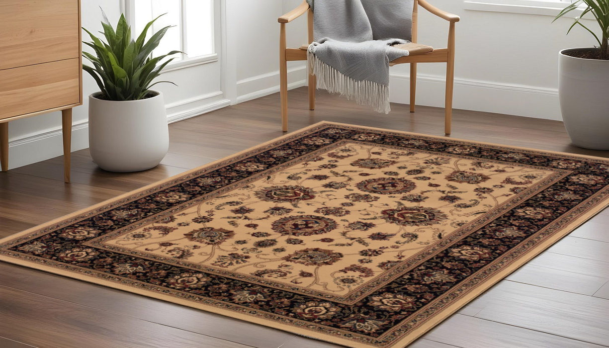 8' Oriental Square Rug - Ivory And Black