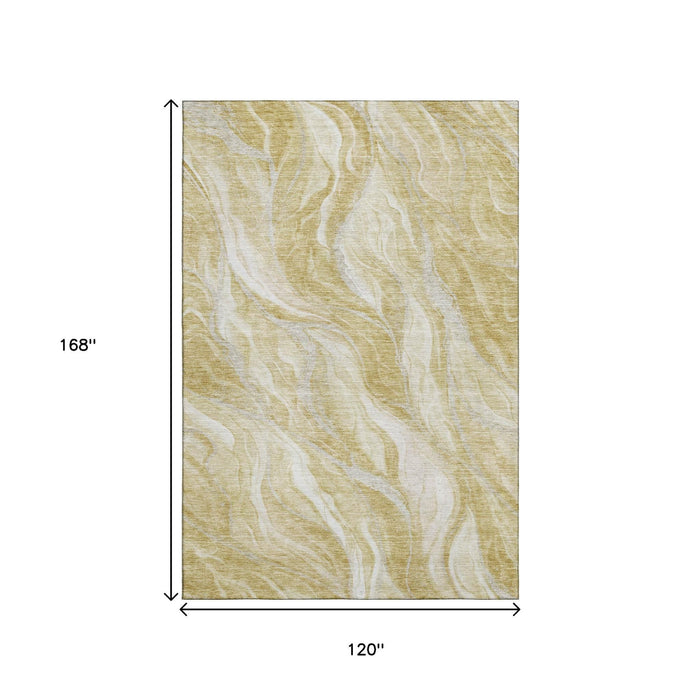 10' X 14' Abstract Washable Area Rug With UV Protection (657587) - Gold / Ivory