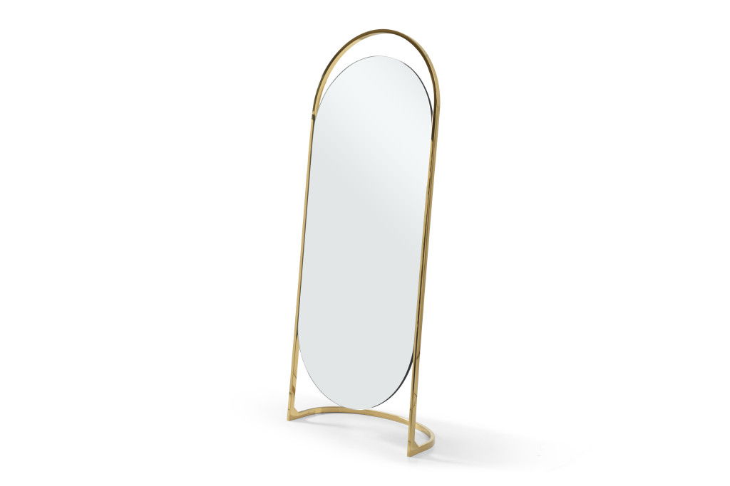 Steel Oval Freestanding Framed Accent Mirror Accent - Gold