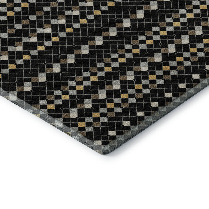 10' X 14' Striped Washable Area Rug With UV Protection (693516) - Black / Gold / Silver