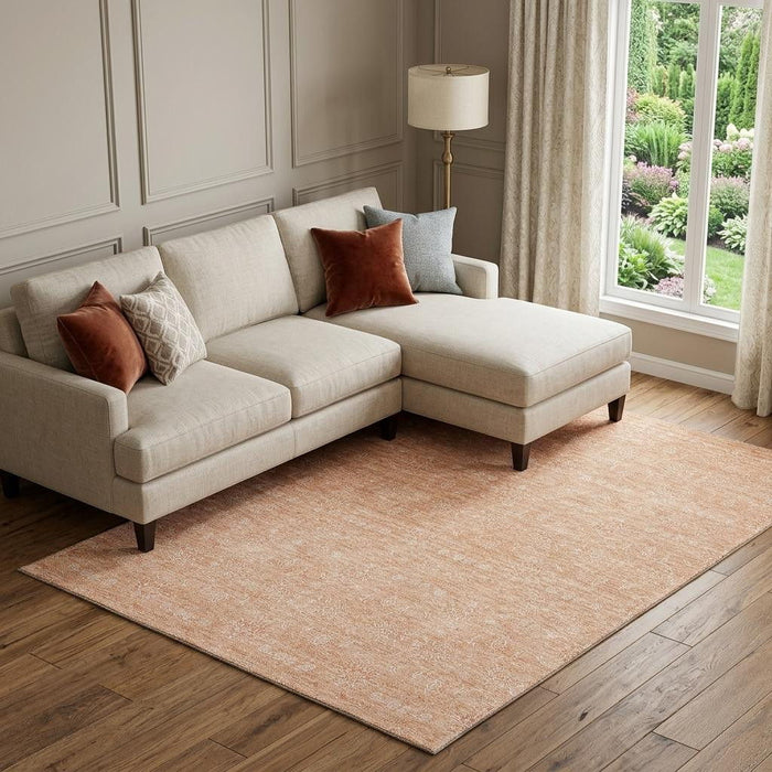 10' X 14' Floral Washable Area Rug With UV Protection (656915) - Peach / Ivory
