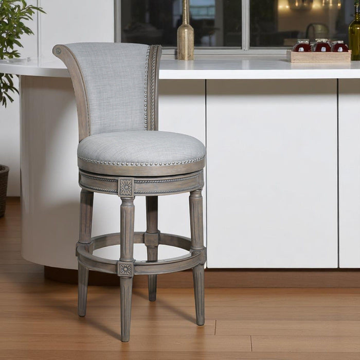 30" Solid Wood And Linen Bar Height Swivel Bar Chair - Champagne / Gray