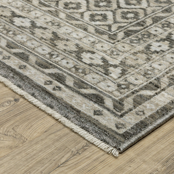 8' X 11' Diamond Area Rug With Fringe - Gray And Beige