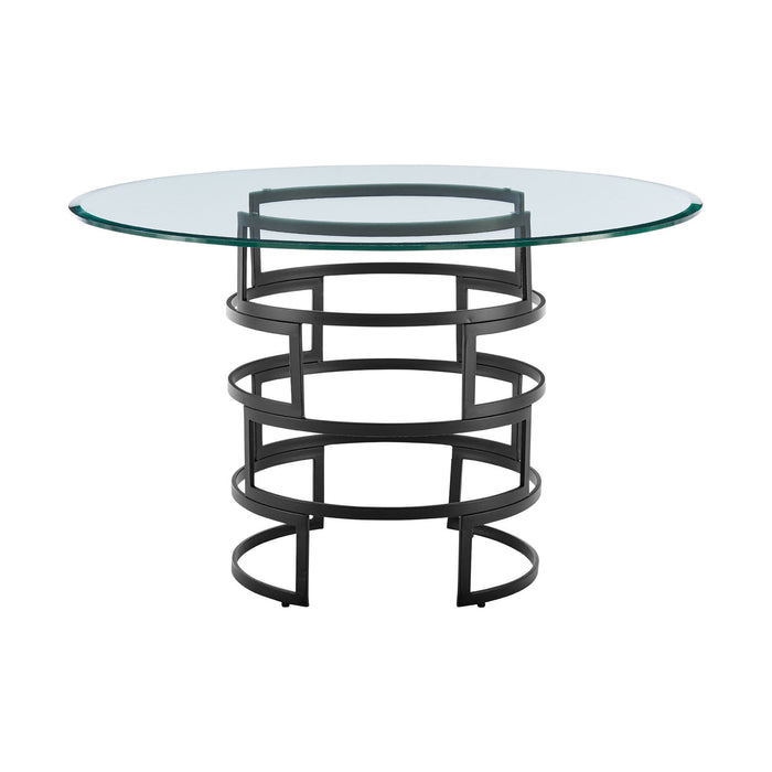 48" Glass And Iron Pedestal Base Round Top Dining Table - Black