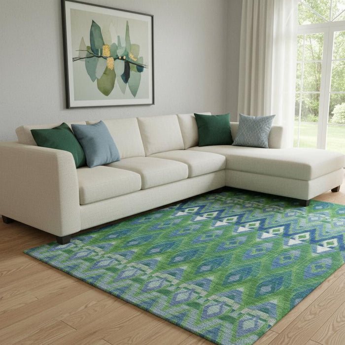 8' X 10' Southwestern Washable Area Rug With UV Protection (651903) - Green / Blue / Ivory