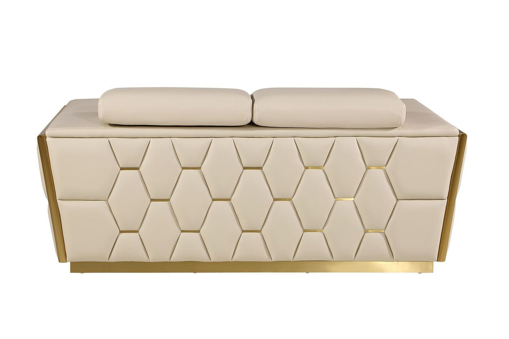 Italian Leather Love Seat - Beige / Gold