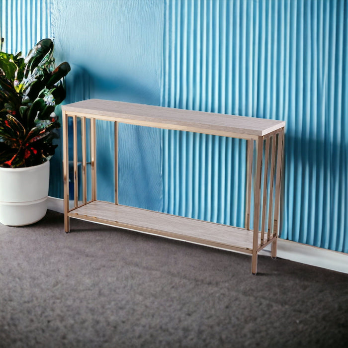 Faux Stone Floor Shelf Console Table With Storage - Champagne / Gold