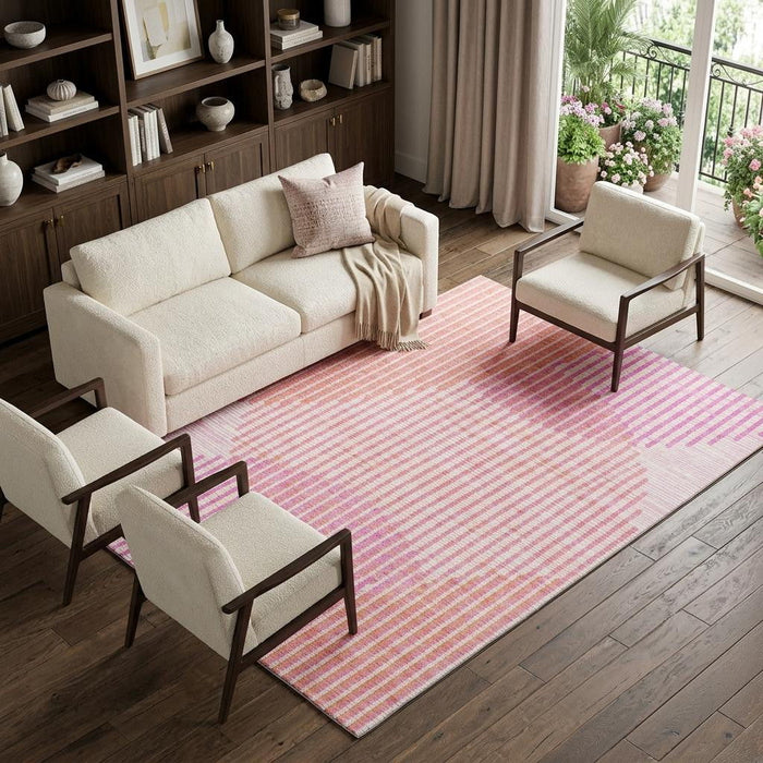 10' X 14' Geometric Washable Area Rug With UV Protection (678814) - Pink / Ivory / Orange