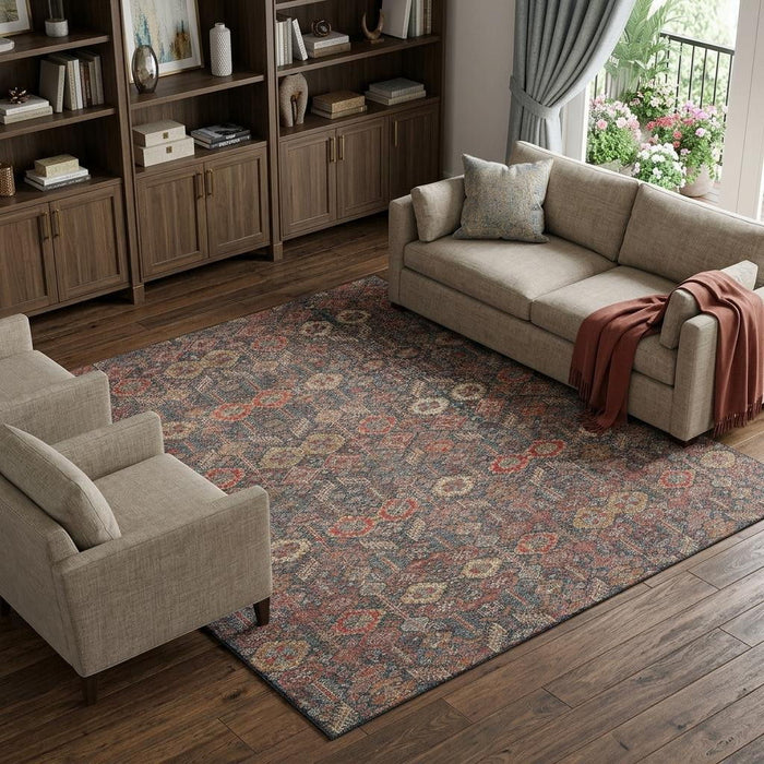 8' X 10' Tribal Washable Area Rug With UV Protection (649898) - Red / Gold / Gray