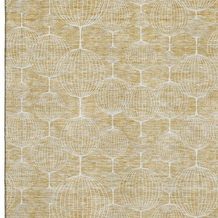 8' X 10' Geometric Washable Area Rug With UV Protection - Ivory And Gold