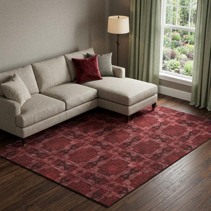 8' X 10' Floral Medallion Washable Area Rug With UV Protection (649466) - Burgundy / Red / Gray