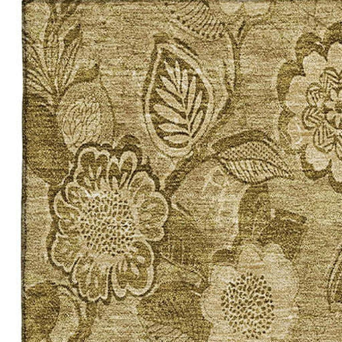 10' X 14' Floral Washable Area Rug With UV Protection (708796) - Coffee / Beige