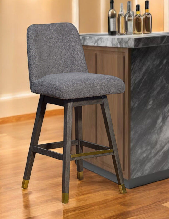 Upholstered And Solid Wood Swivel Bar Height Bar Chair - Gray