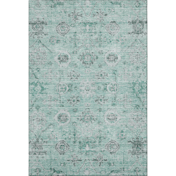10' X 14' Damask Washable Area Rug With UV Protection (684594) - Teal / Silver / Gray