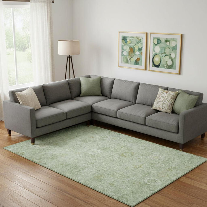 10' X 14' Damask Washable Area Rug With UV Protection (700799) - Artichoke Green / Ivory