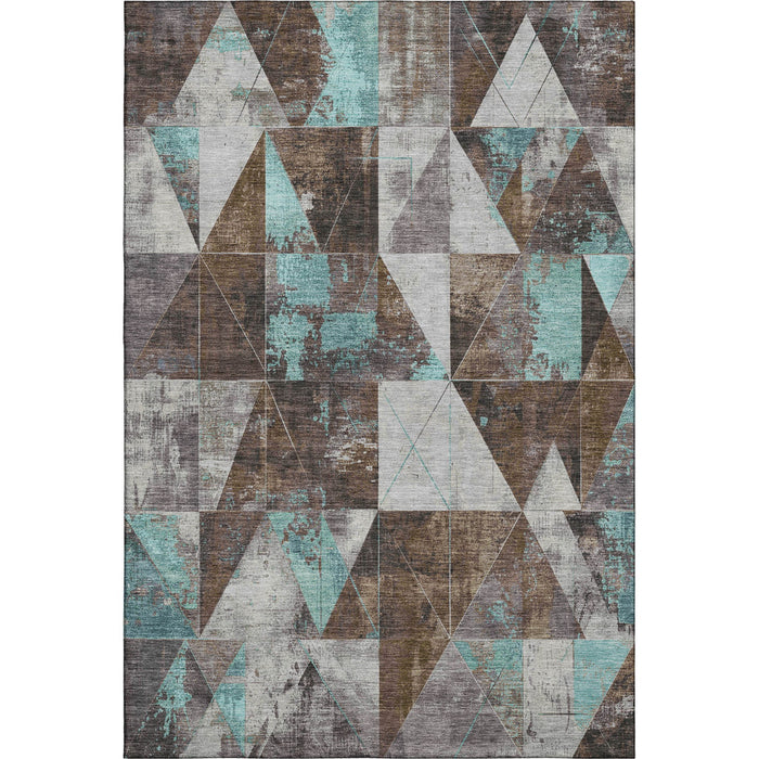 10' X 14' Geometric Washable Area Rug With UV Protection (706969) - Chocolate / Teal