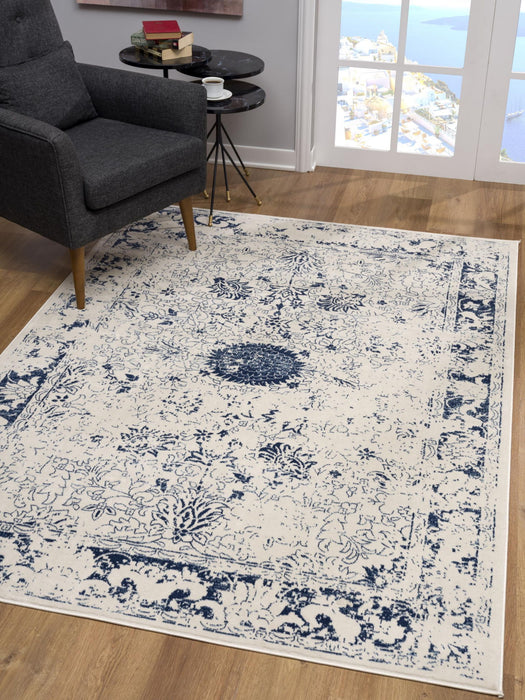 8' x 11' Distressed Floral Area Rug - Navy Blue