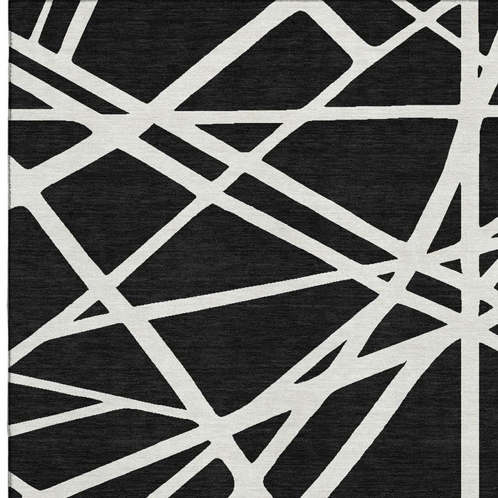 10' X 14' Geometric Washable Area Rug With UV Protection (681575) - Black / Ivory