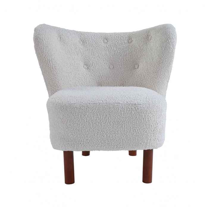 Sherpa And Brown Polka Dots Wingback Chair - White