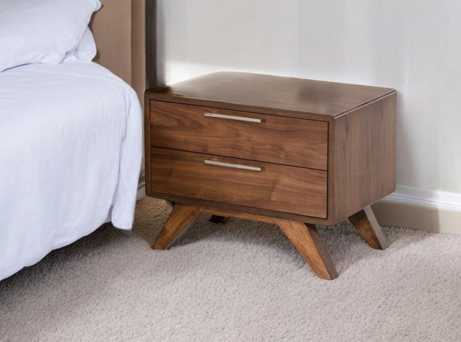 18" Wood And Solid Wood Two Drawer Nightstand - Dark Brown