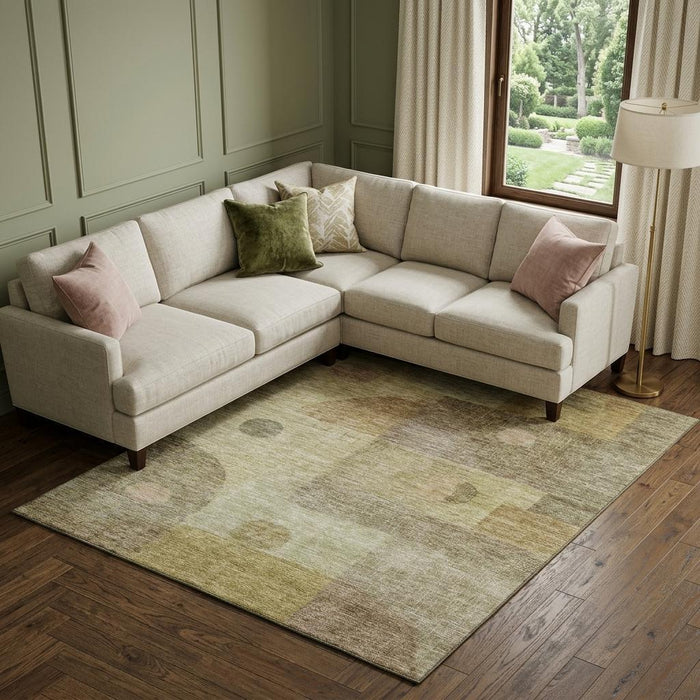10' X 14' Geometric Washable Area Rug With UV Protection (684792) - Beige / Gold