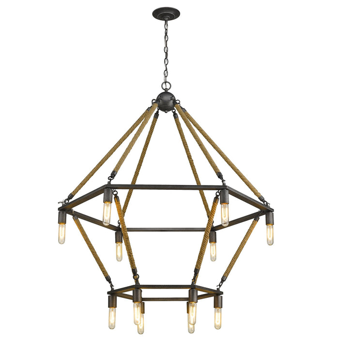 Twelve Light Metal Dimmable Chandelier - Brown / Black