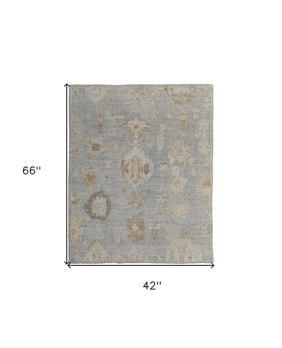 4' x 6' Wool Floral Hand Knotted Area Rug - Gray And Blue