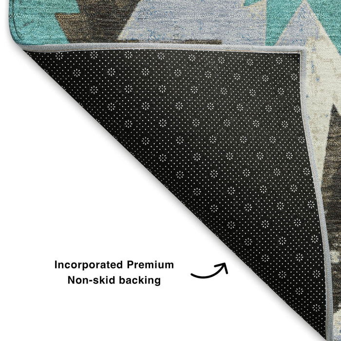 10' X 14' Diamond Washable Area Rug With UV Protection (707179) - Brown / Blue / Ivory