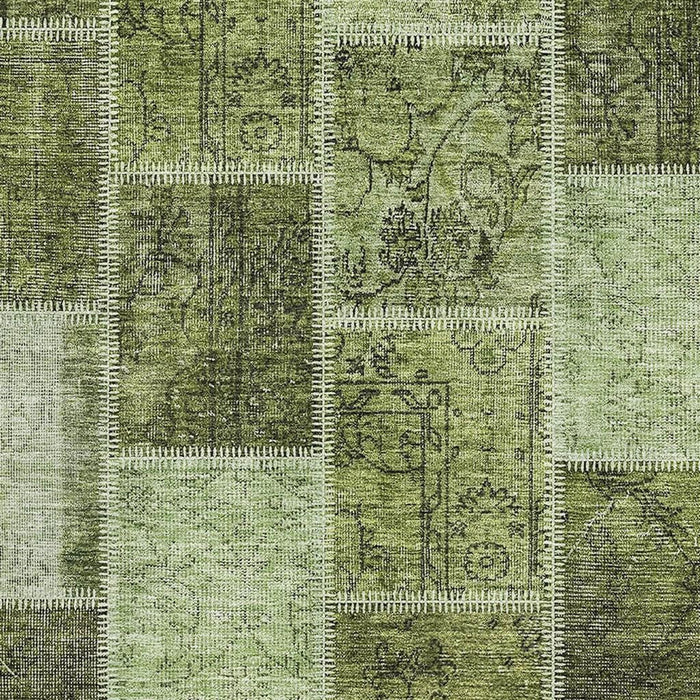 9' X 12' Patchwork Washable Area Rug With UV Protection - Olive Green And Gray