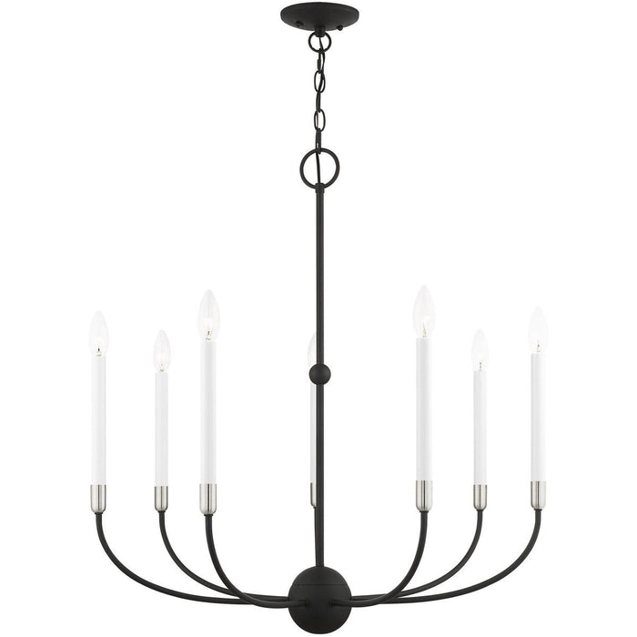 30" Seven Light Dimmable Chandelier With Shades - Black