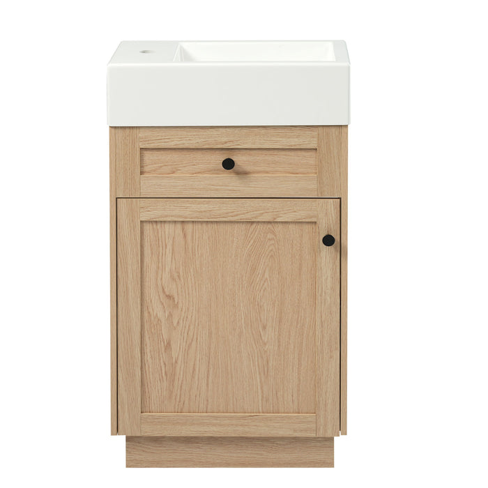 Giga bathroom vanity with reversible resin sink, wooden cabinet, and zinc alloy handles, showcasing sleek modern design.