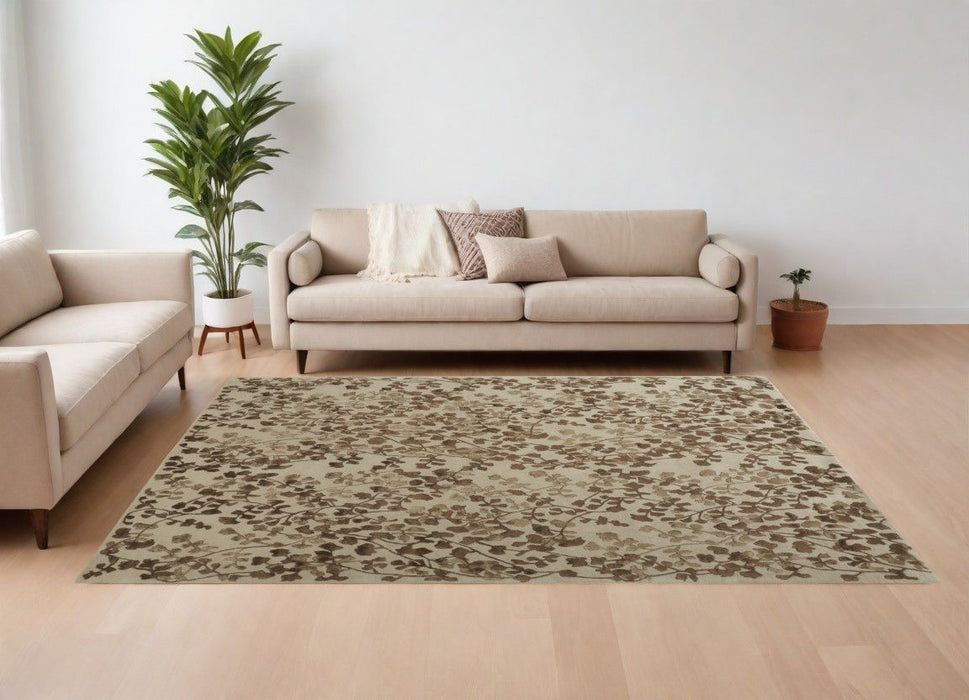 10' x 14' Floral Hand Tufted Area Rug - Taupe And Brown