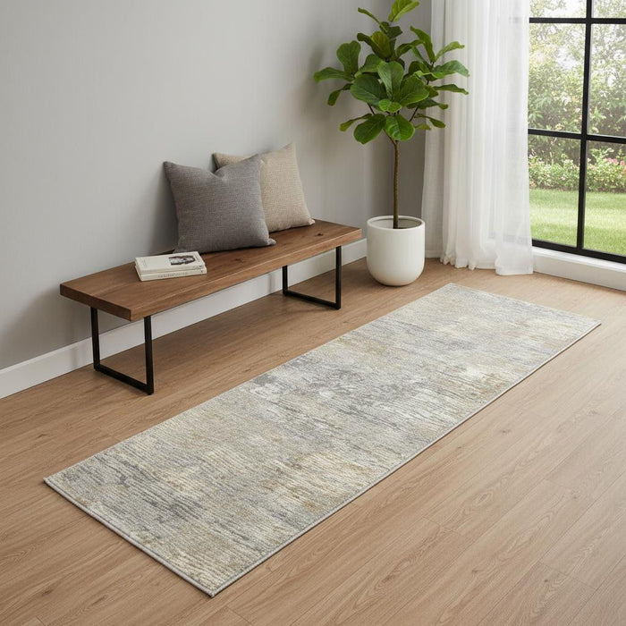7' Abstract Distressed Runner Rug (552677) - Beige / Gray / Light Taupe
