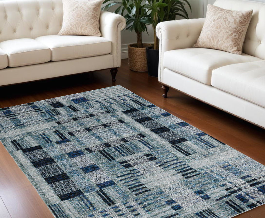 10' x 13' Geometric Power Loom Modern Area Rug - Blue