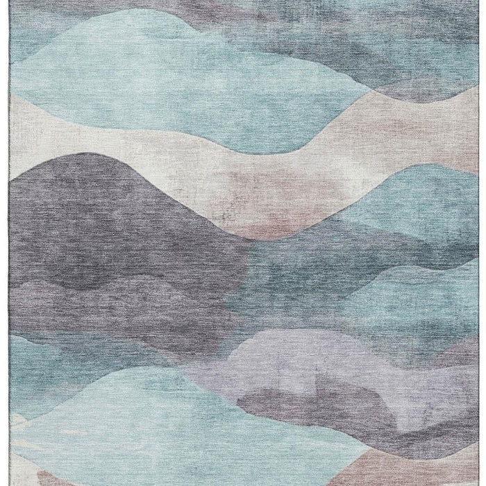 10' X 14' Abstract Washable Area Rug With UV Protection (709642) - Teal / Beige / Ivory