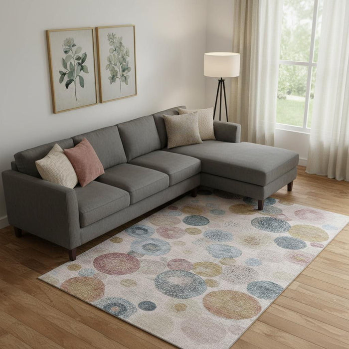 10' X 14' Geometric Washable Area Rug With UV Protection (707299) - Blush / Beige / Blue
