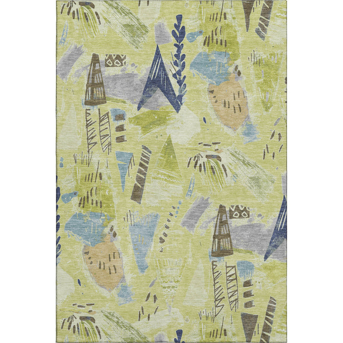 10' X 14' Geometric Washable Area Rug With UV Protection (694502) - Artichoke Green / Blue / Green