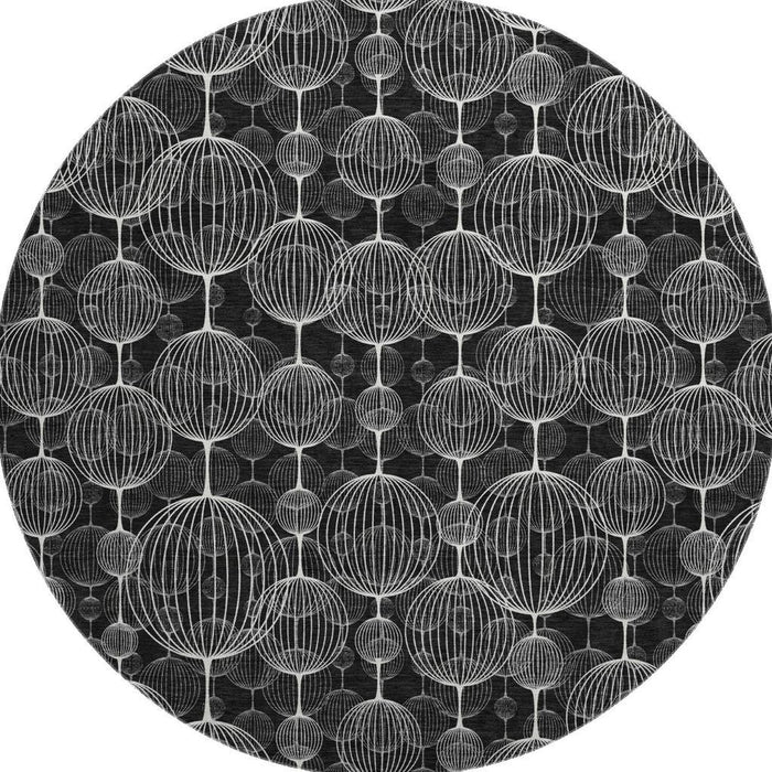 8' Transitional Geometric Washable Round Rug With UV Protection - Black And Ivory