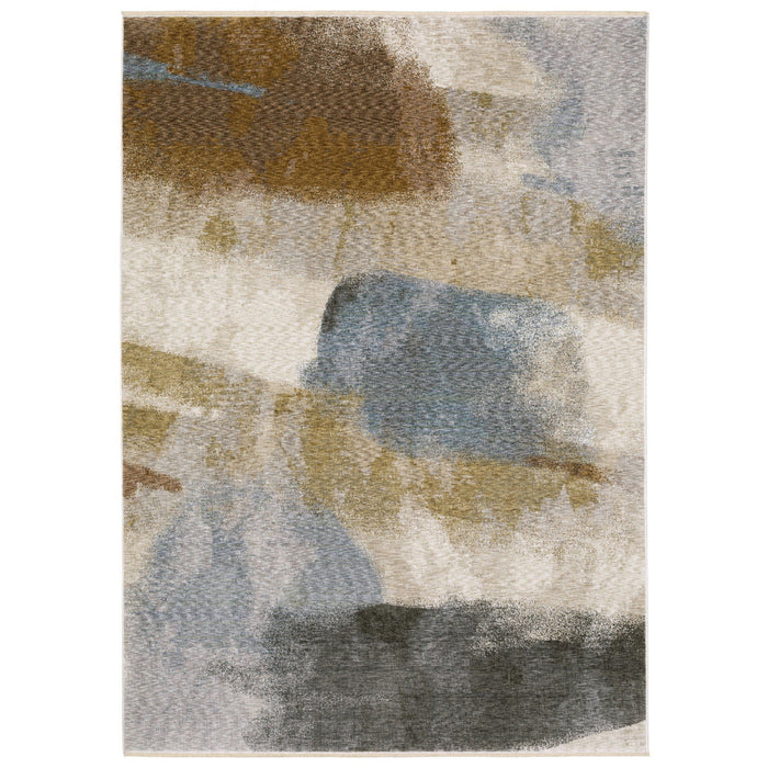 10' X 13' Abstract Distressed Area Rug With Fringe - Beige And Rust