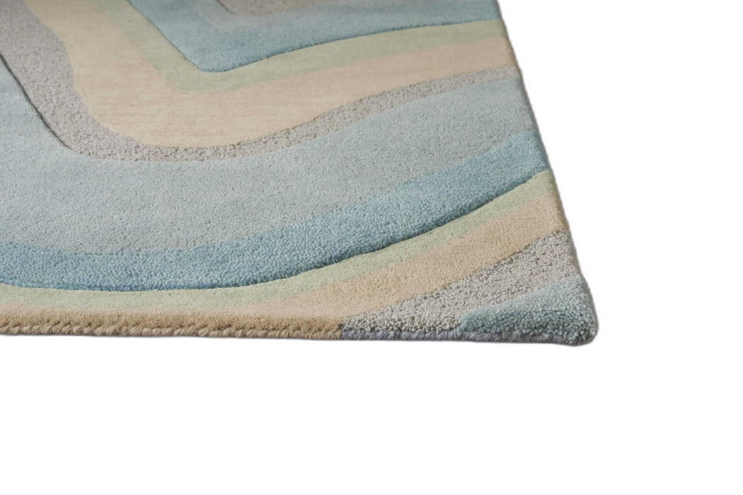 5' x 8' Hand Tufted Abstract Waves Indoor Area Rug - Ocean Blue Beige
