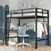 Black Giga twin metal loft bed with L-shaped desk, safety guard, ladder, and built-in charging station, no box spring needed.