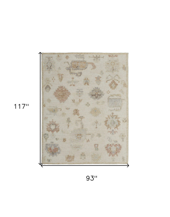 8' x 10' Wool Floral Hand Knotted Area Rug - Ivory Tan And Gray