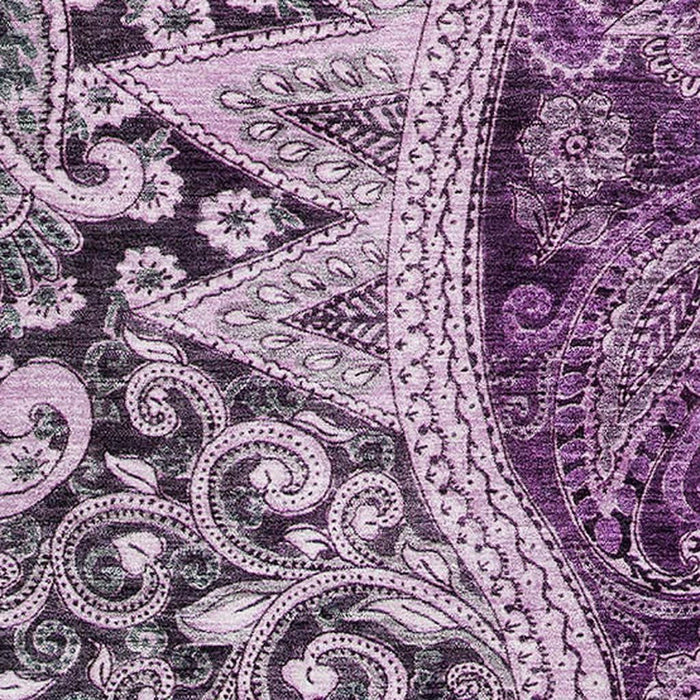 10' X 14' Paisley Washable Area Rug With UV Protection (683758) - Purple / Charcoal