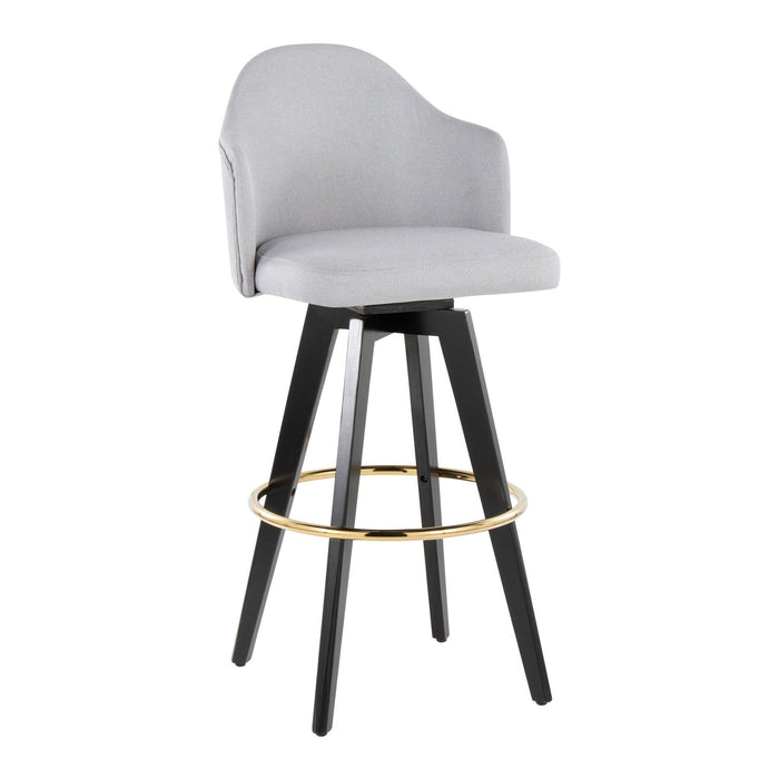 Ahoy - Upholstered Fixed-Height Barstool (Set of 2) - Black Base, Gold Footrest