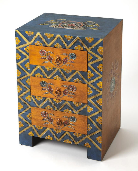 Stylish Hand Painted 3 Drawer Accent Cabinet - Teal Blue