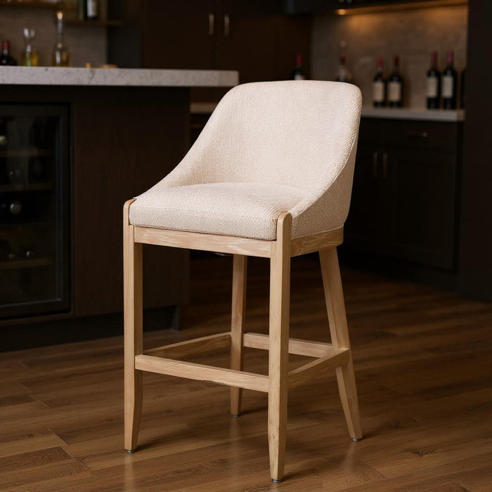 31" Fabric And Solid Wood Bar Height Bar Chair - Beige / Natural