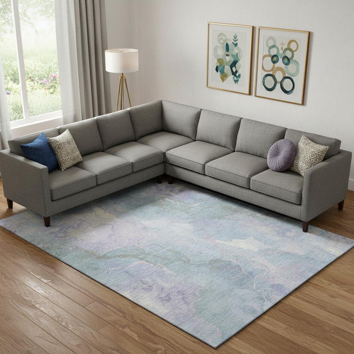 10' X 14' Abstract Washable Area Rug With UV Protection (701341) - Sky Blue / Lavender / Ivory