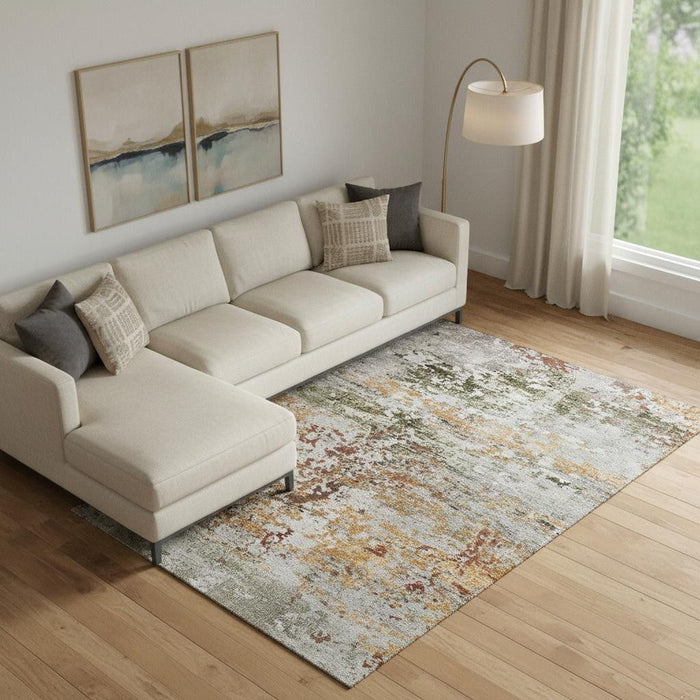10' X 14' Abstract Washable Area Rug With UV Protection (704993) - Terra Cotta / Ivory / Gray