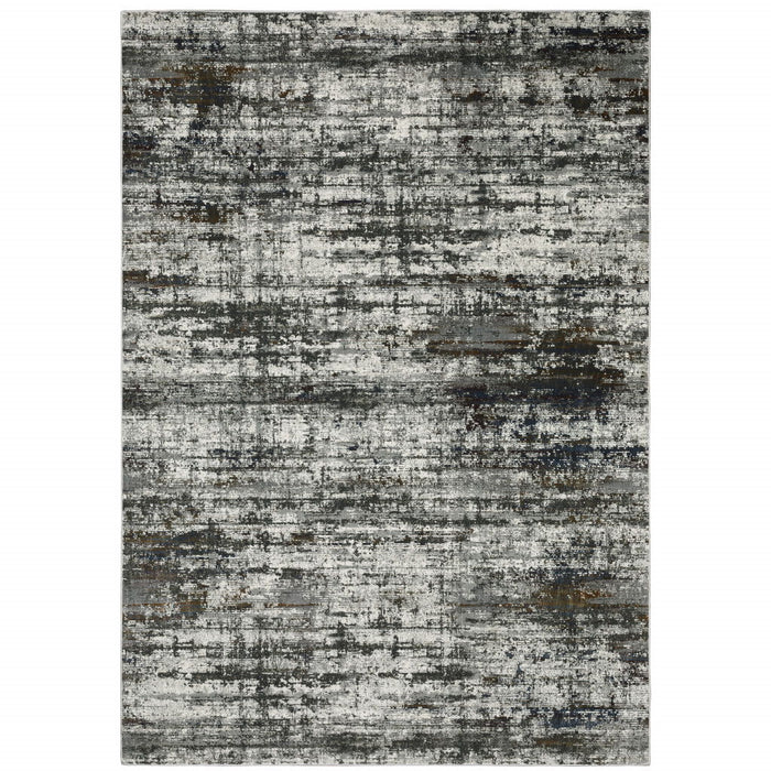 10' x 13' Abstract Power Loom Stain Resistant Area Rug - Ivory Charcoal Gray Blue Rust And Brown