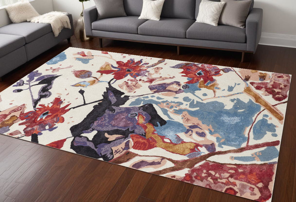 9' x 12' Floral Hand Tufted Area Rug - Blue And Red